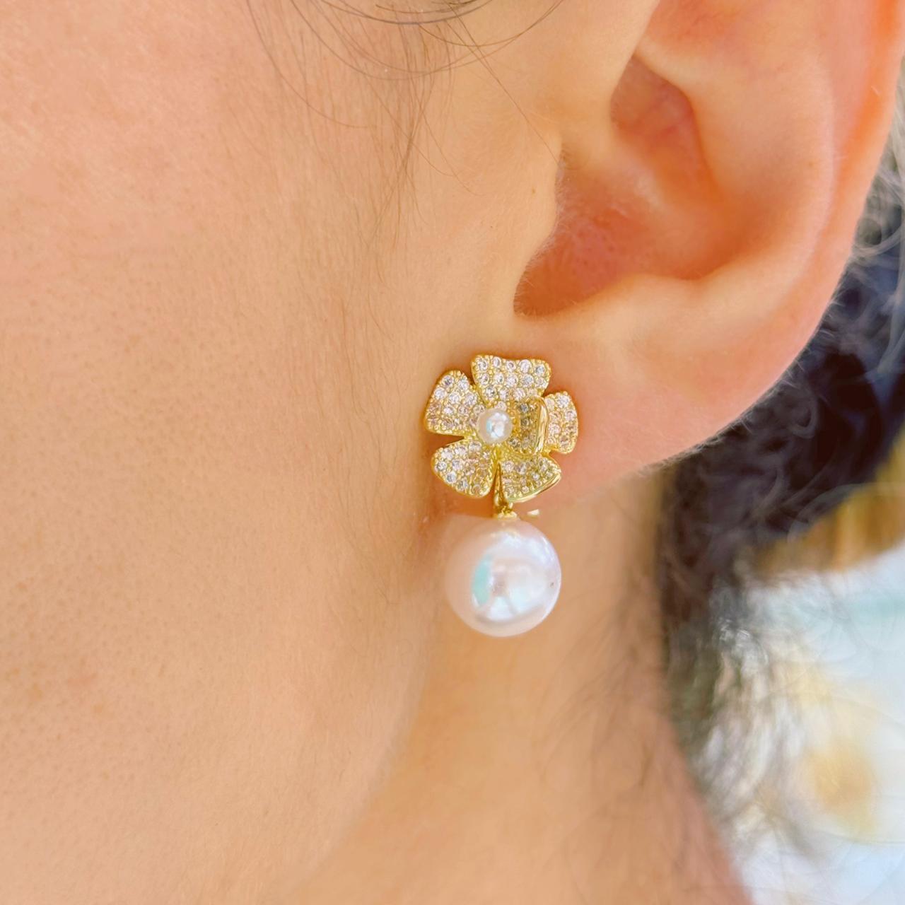 ARETE PRESION FLOR PERLA